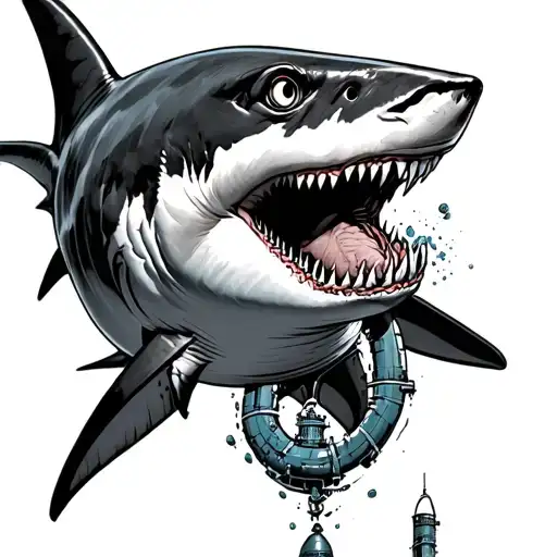 Shark with a torpedo and mine tattoo design idea