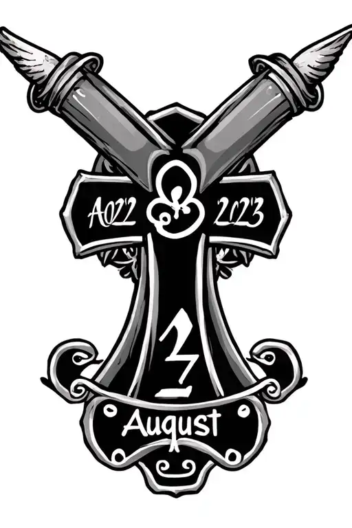 three nails cross with the date August 27, 2023 tattoo design idea