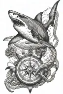 shark with anchor compass and rope  tattoo design idea
