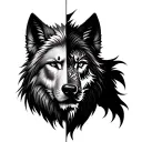 Half lion face and half wolf face incorporated tattoo design idea