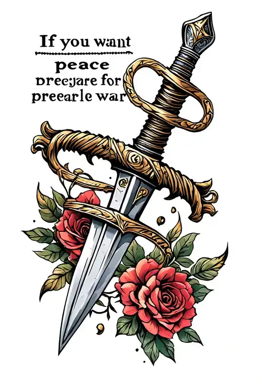 "If you want peace prepare for war" Dagger wrapped tattoo design idea