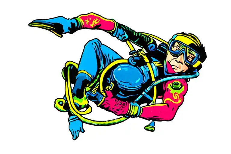 colorful scuba diver no background just the diver  tattoo design idea