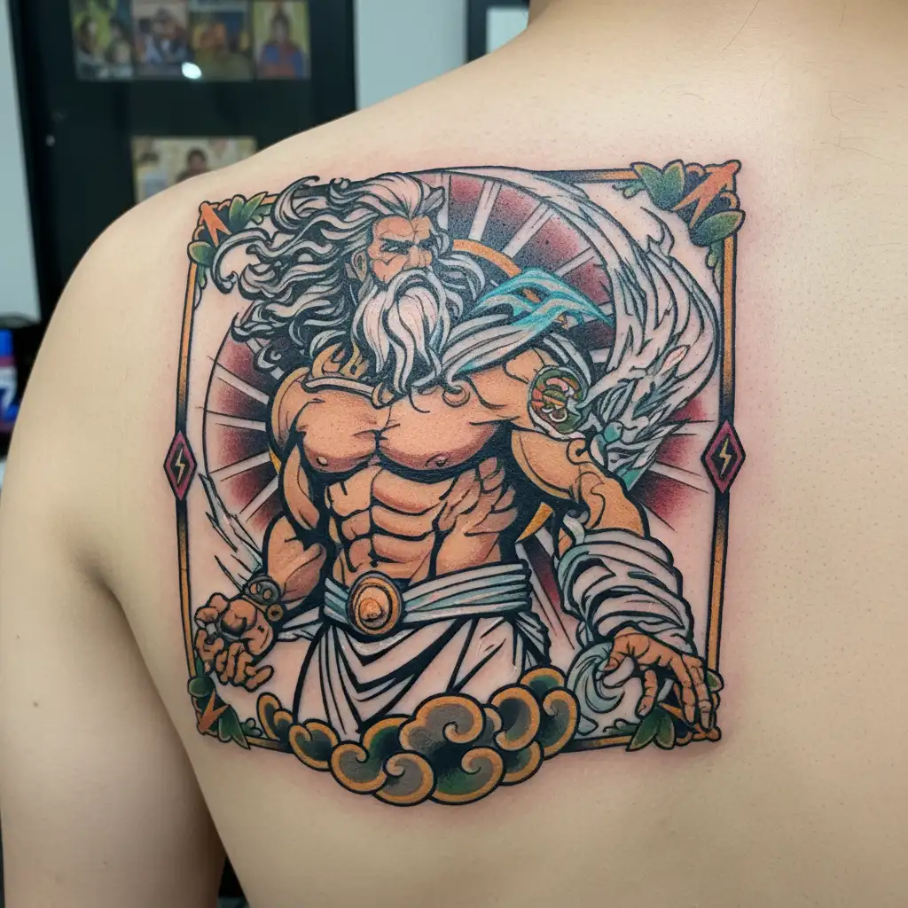 Zeus holding a lightning tattoo design idea