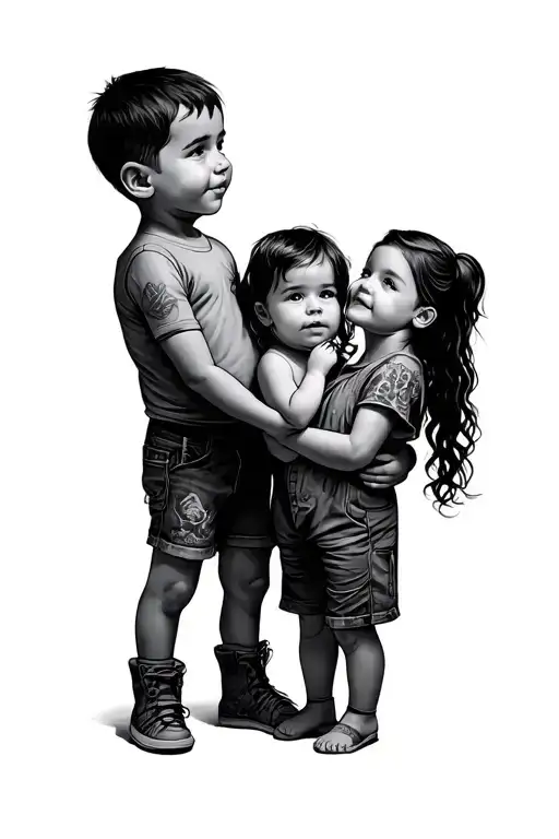 big brother baby brother and a little girl in the middle tattoo design idea