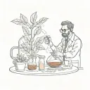 A sketch style illustration of a chemist mixing coffee and plants in a lab beaker tattoo design idea