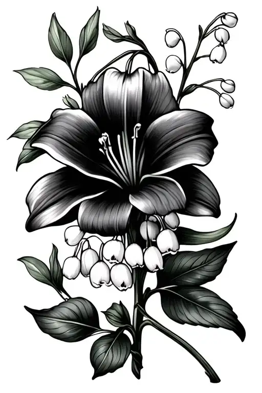 poisonous flowers and herbs intertwined curvy neo traditional tattoo lily of the valley goth oleander  tattoo design idea