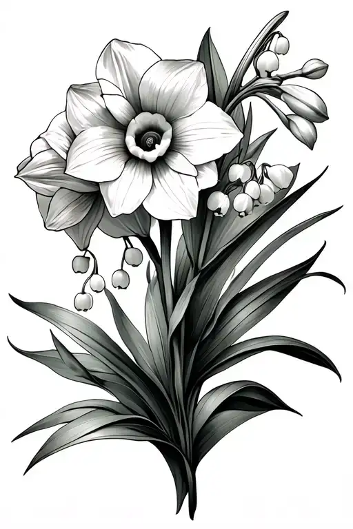 Daffodil & lily of the valley flower tattoo design idea