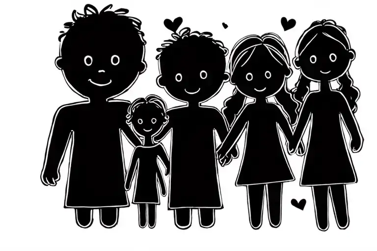 stick figure family of five with dad and mon two boys and one girl  tattoo design idea
