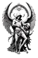 hooded arch angel defeating a demon tattoo design idea