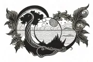 onyx gemstone, crescent moon, river tattoo design idea