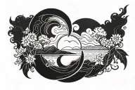 onyx gemstone, crescent moon, river tattoo design idea