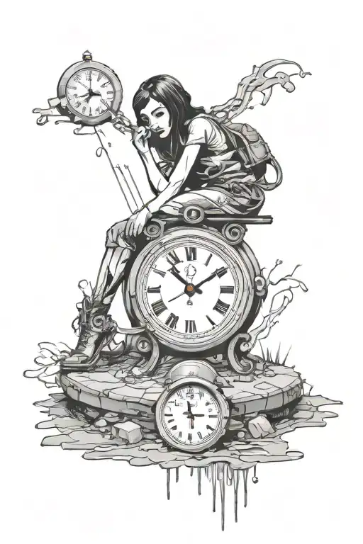 banksy girl and melting clock tattoo design idea