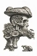 half dead half alive person with mushrooms tattoo design idea