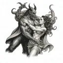 women dancing with a devil like man tattoo design idea