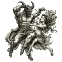 women dancing with a devil like man tattoo design idea