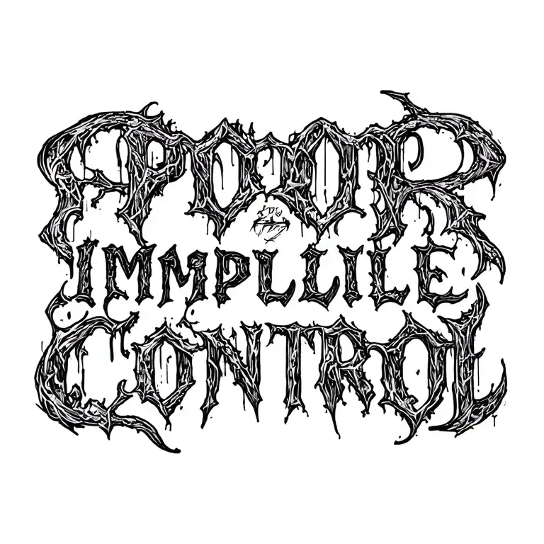 "Poor Impulse Control" I want negative space inside the lettering, gothic caligraphy, bold lettering  tattoo design idea