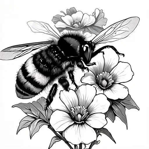 bumble bee with morning glory poppy and daffodil flowers tattoo design idea