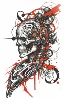 biomechanical include text full sleeve trash polka style tattoo design idea