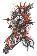 biomechanical include text full sleeve trash polka style tattoo design idea