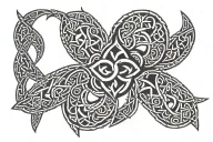 tribal patterns symbolizing strength and a Celtic knot in the middle. wraps around the forearm only  tattoo design idea