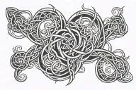 tribal patterns symbolizing strength and a Celtic knot in the middle. wraps around the forearm only  tattoo design idea