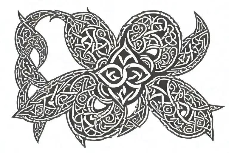 tribal patterns symbolizing strength and a Celtic knot in the middle. wraps around the forearm only  tattoo design idea