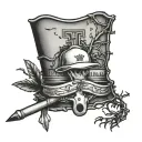 A West Virginia state outline tattoo with barbed wire accents and a nurse's hat silhouette tattoo design idea