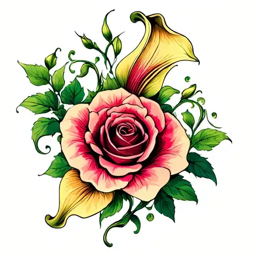roses calla Lilly and vines growing tattoo design idea