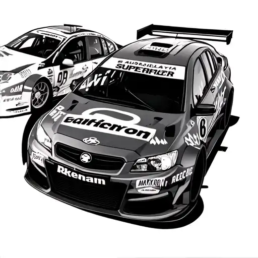 Australian holden commodore v8 supercar. Include the names Rohan Tayla Emily Mayson Reece Lani Kerrie in the sponsorship tattoo design idea