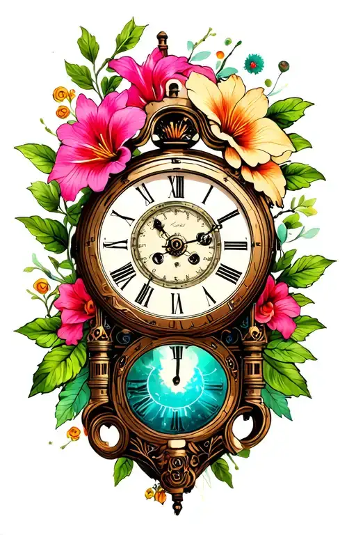 fleur ibiscus noelie steampunk clock tattoo design idea