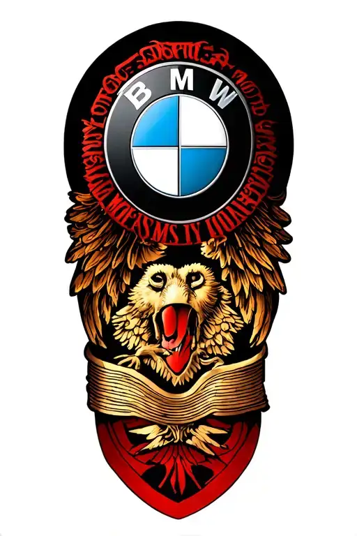 bmw logo into my body and something around that represent no risk means no story and 17.09.2005 in roman numbers tattoo design idea