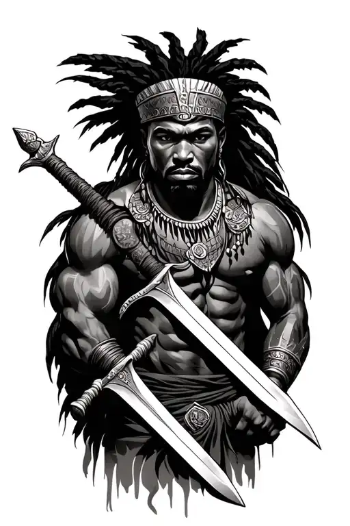 African warrior wielding a sword tattoo design idea
