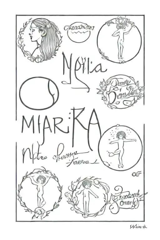 Children's names, Maria, 2014, Daria, 2016, Peter, 2024, Pavel, 2024, style real photo tattoo design idea