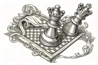 chess piece pawn with shadow of king piece opens sail tattoo design idea