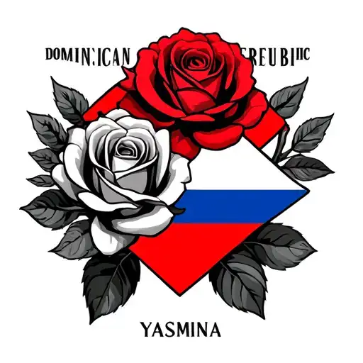 "Yasmina " Roses and Dominican Republic flag tattoo design idea