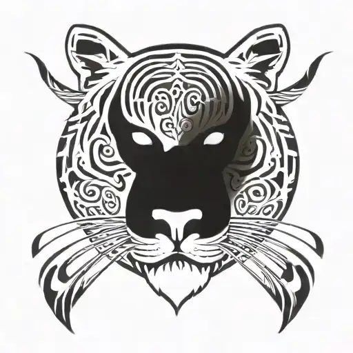 Meaningful tiger face inside polynesian band tattoo design idea