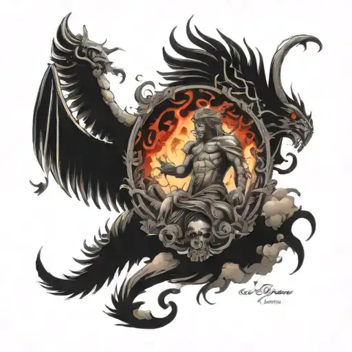 full back heaven vs hell towards heaven tattoo design idea