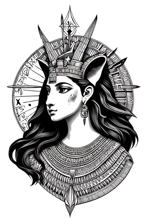create a forearm tattoo centered on Leo featuring the Regulus star and sekhmet Egyptian goddess tattoo design idea