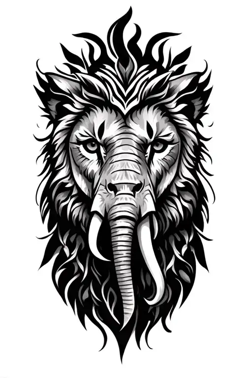 tribal design, lion face, owl face, elephant face, half sleeve arm tattoo design idea