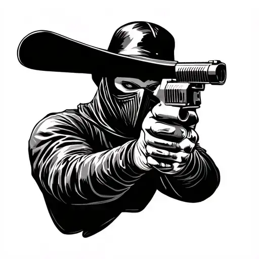 ski mask robber shooting tattoo design idea