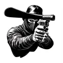 ski mask robber shooting tattoo design idea