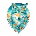 mama wolf with butterflies soft eyes like fire tattoo design idea