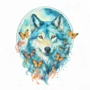mama wolf with butterflies soft eyes like fire tattoo design idea