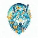 mama wolf with butterflies soft eyes like fire tattoo design idea