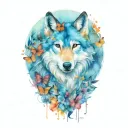 mama wolf with butterflies soft eyes like fire tattoo design idea