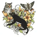 W wrapped in tiger lilies/ sparrows flying tattoo design idea