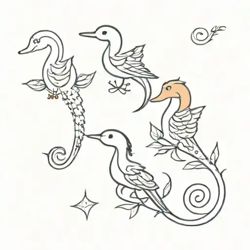 3 birds and a seahorse tattoo design idea