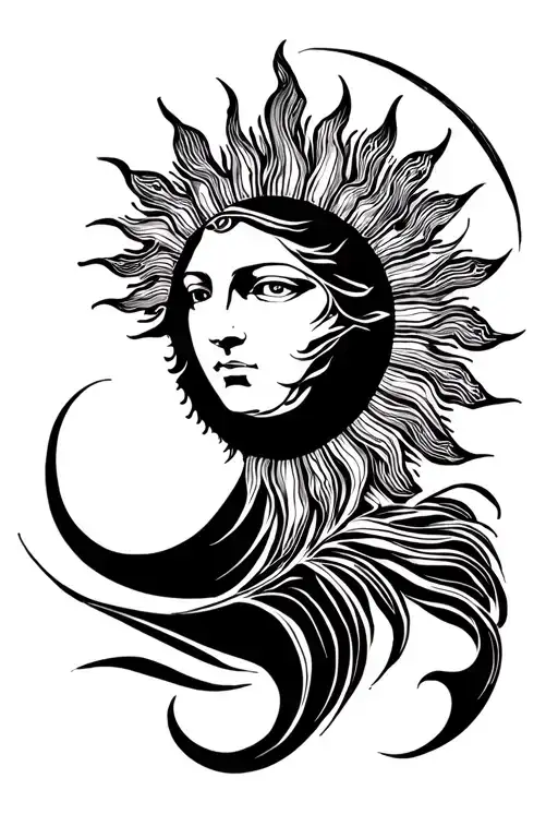 sun and Greek coloumn tattoo design idea