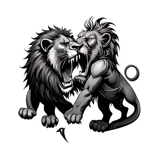scarface lion attacking each other tattoo design idea