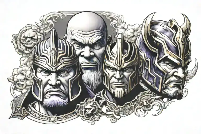 half genghis khan half thanos half face made only tattoo design idea